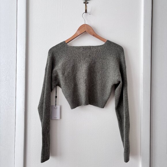 NAADAM Twist Front Wool Cashmere Crop Sweater in Faded Green - Picture 4 of 5